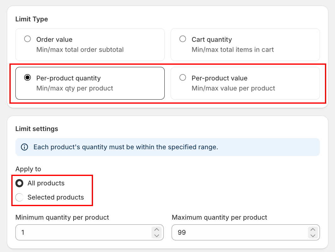 Apply to choice list with Selected products picked and the product browser open
