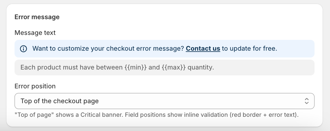 Error position selector with top-of-page and per-field options